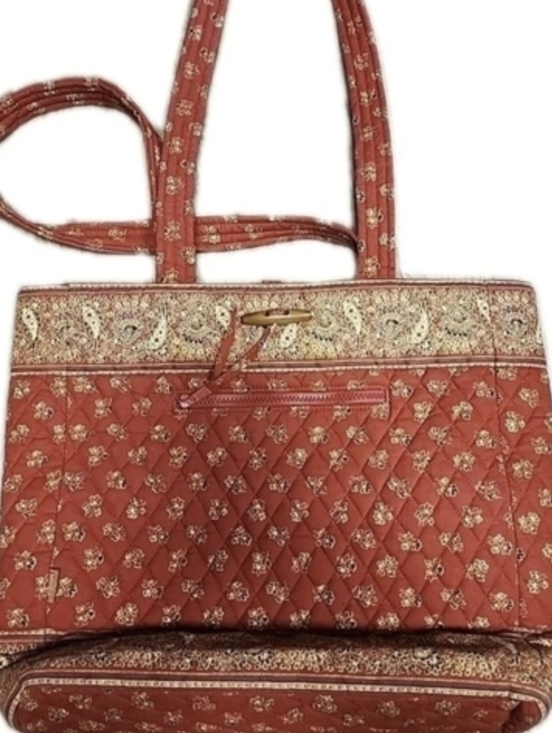 Maggi B Quilted Tote Bag Boho Floral Paisley Red Gold Shoulder Bag Pattern 💵 - Picture 1 of 6